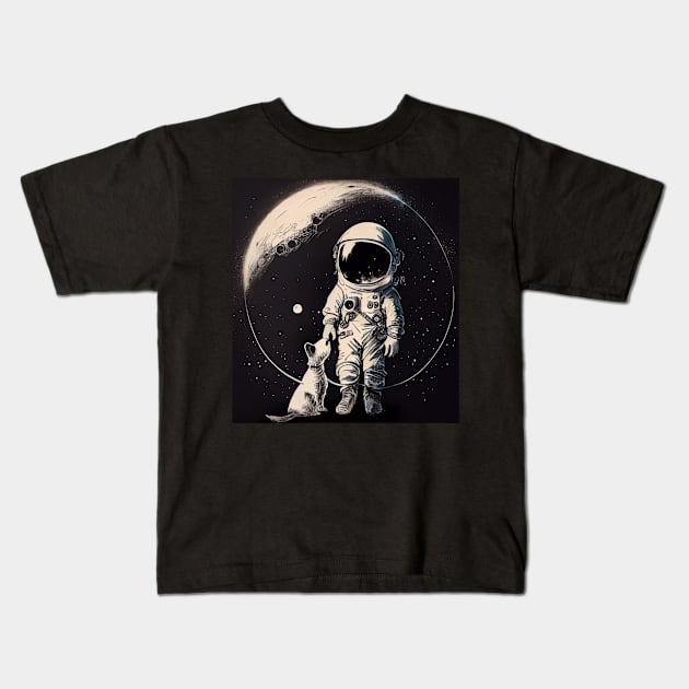 Astronaut with dog Kids T-Shirt by AI INKER